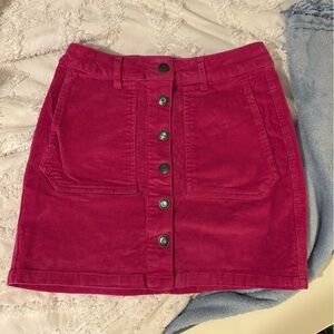 Pink Magenta Corduroy Button Front Mini Skirt with Pockets